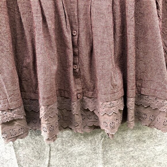 Yiyi Boho Peasant Tunic Top Crochet Hem Button Front Pleated Womens M - Picture 4 of 12